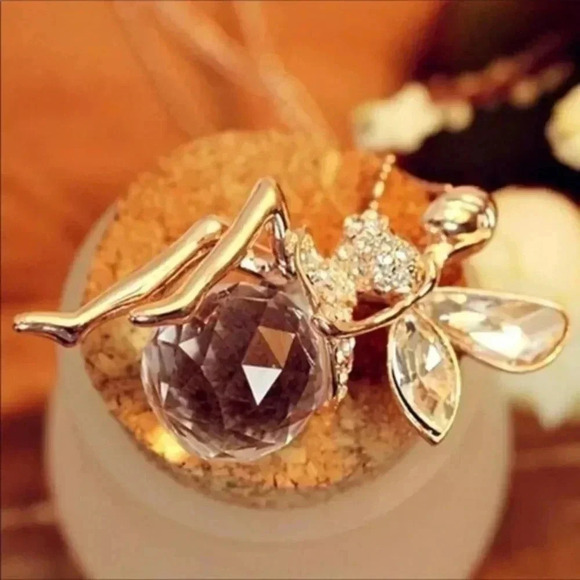 Long Gold Glass Crystal Ball Fairy Necklace NWT - Picture 5 of 7